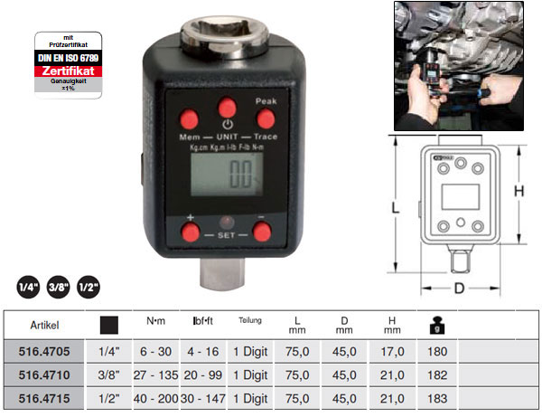 KS TOOLS 516.4705 Elektr. Drehmomentschlüssel 1/4